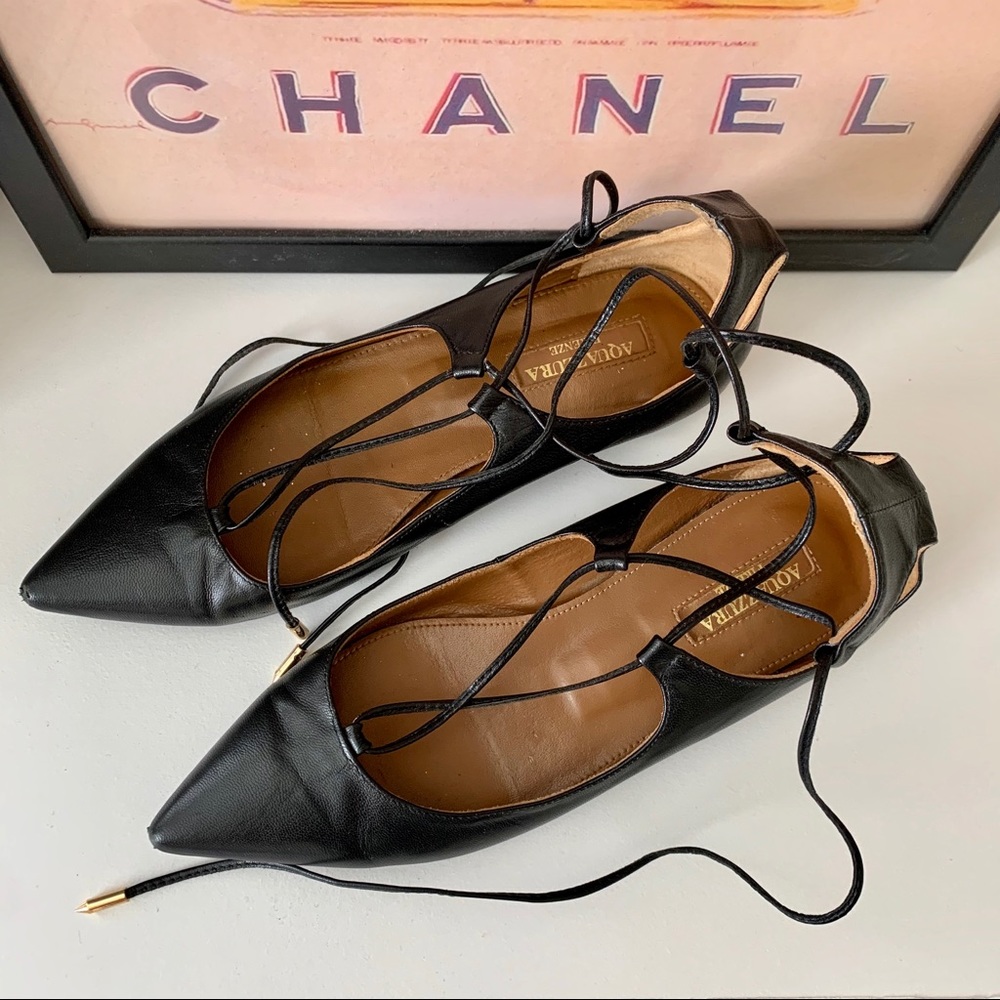 Aquazzura Lambskin Lace Up Flats